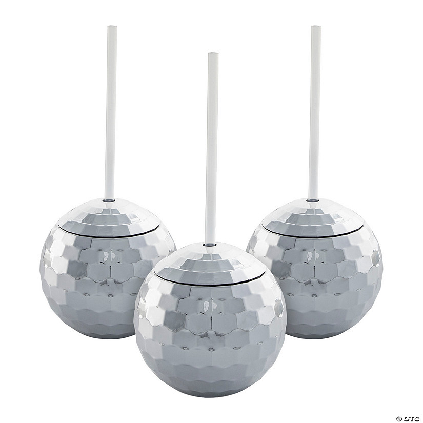 20 oz. Disco Ball-Shaped Reusable BPA-Free Plastic Cups with Lids & Straws - 6 Ct. Image