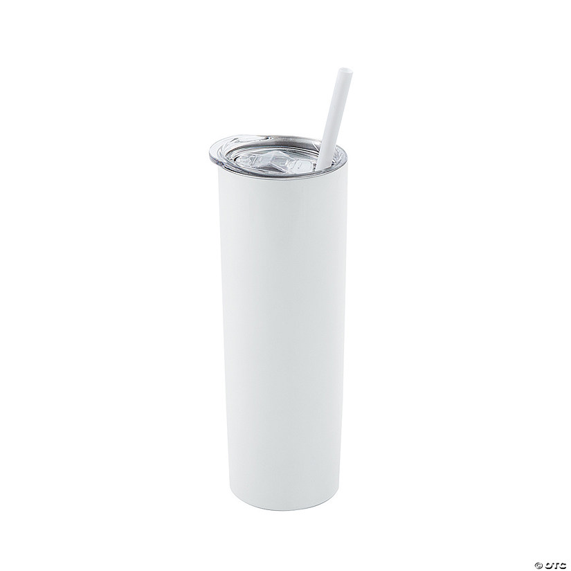 20 oz. White Reusable Stainless Steel Tumbler with Lid & Straw Image