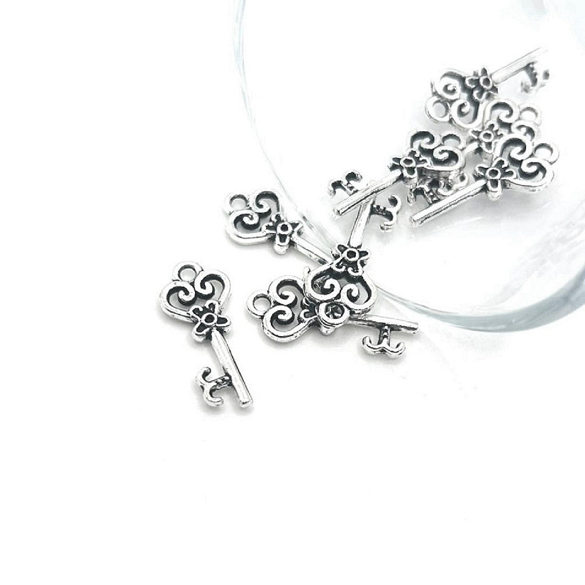 20 Pcs Antique Silver Heart Key Charms Image