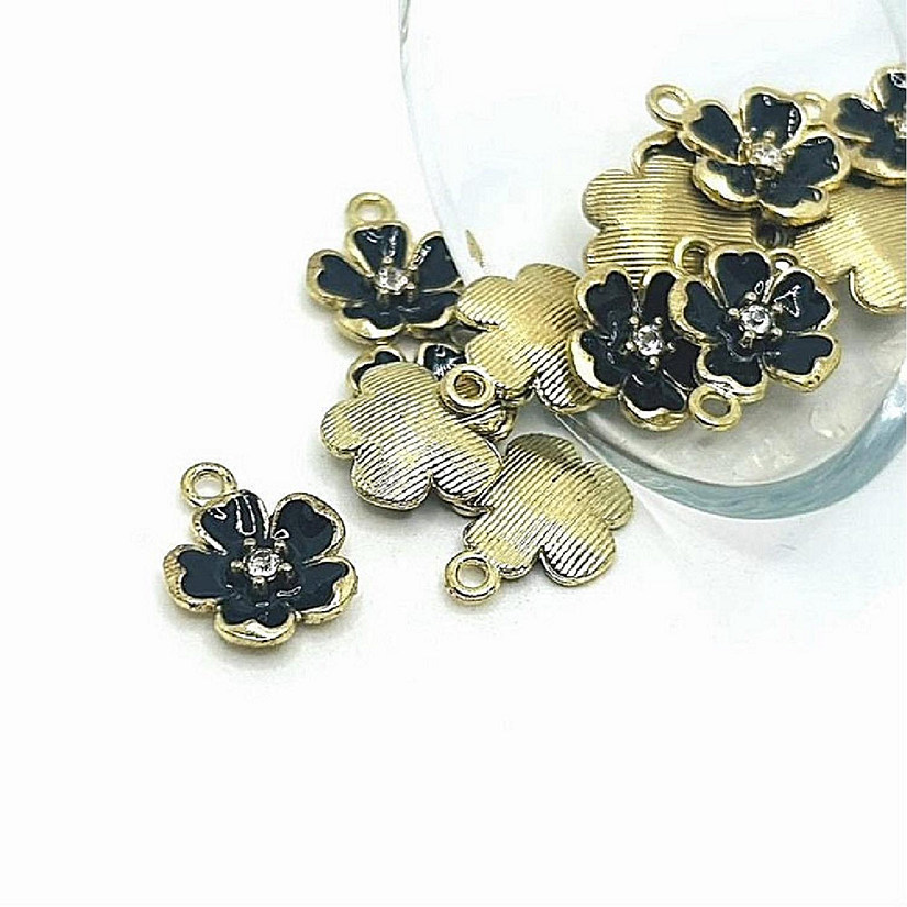 20 Pcs Black Flower Rhinestone Charm Image