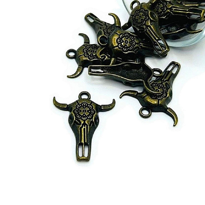 20 Pcs Bronze Cattle Steer Skull Charms Image