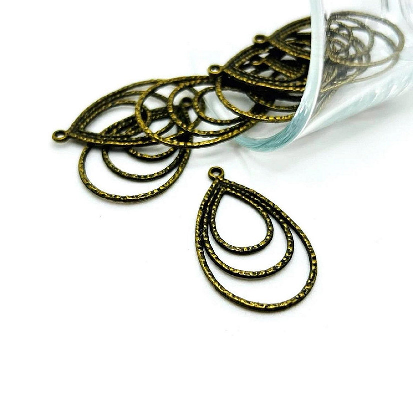 LiQunSweet 30 Pcs Teardrop Blank Bezels - 33.9x20.5mm Hollow Frame Charms For Resin Jewelry Making