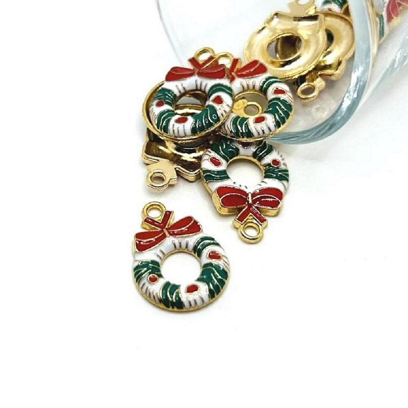 20 Pcs Enamel Christmas Wreath Charms Image
