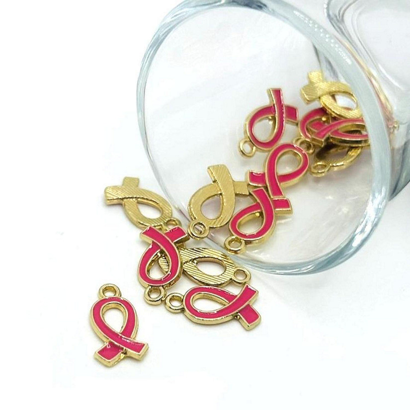 20 Pcs Pink Awareness Ribbon Charms Image