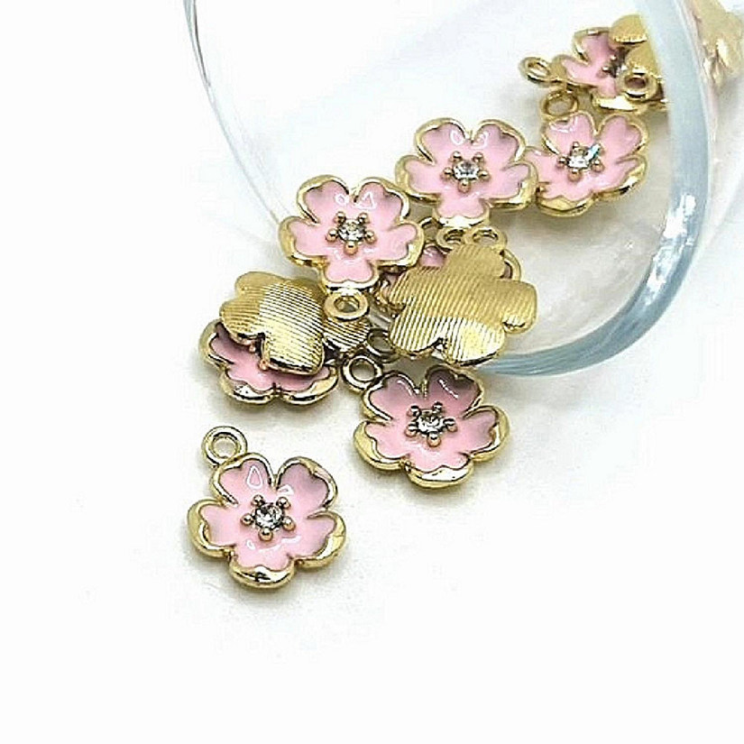 20 Pcs Pink Flower Rhinestone Charm Image