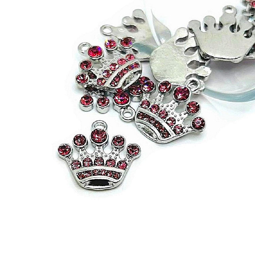 20 Pcs Pink Rhinestone Crown Charms Image