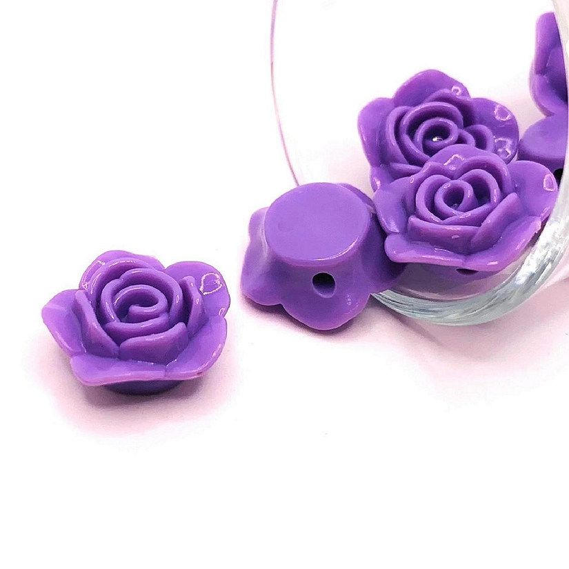 20 Pcs Purple Chunky Rose Flower Beads Image