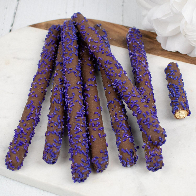 20 Pcs Purple Sprinkle Chocolate Covered Pretzel Rods Image