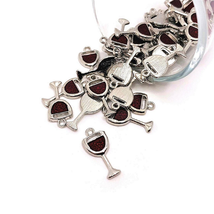 20 Pcs Red and Silver Wine Glass Charms Image