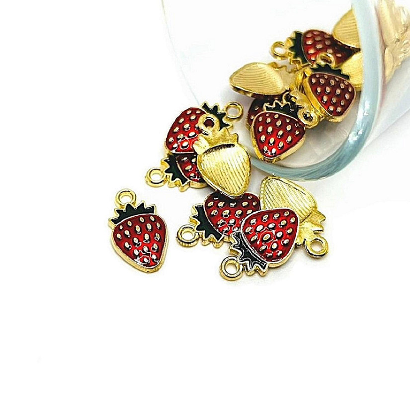 20 Pcs Red Enamel Strawberry Charms Image