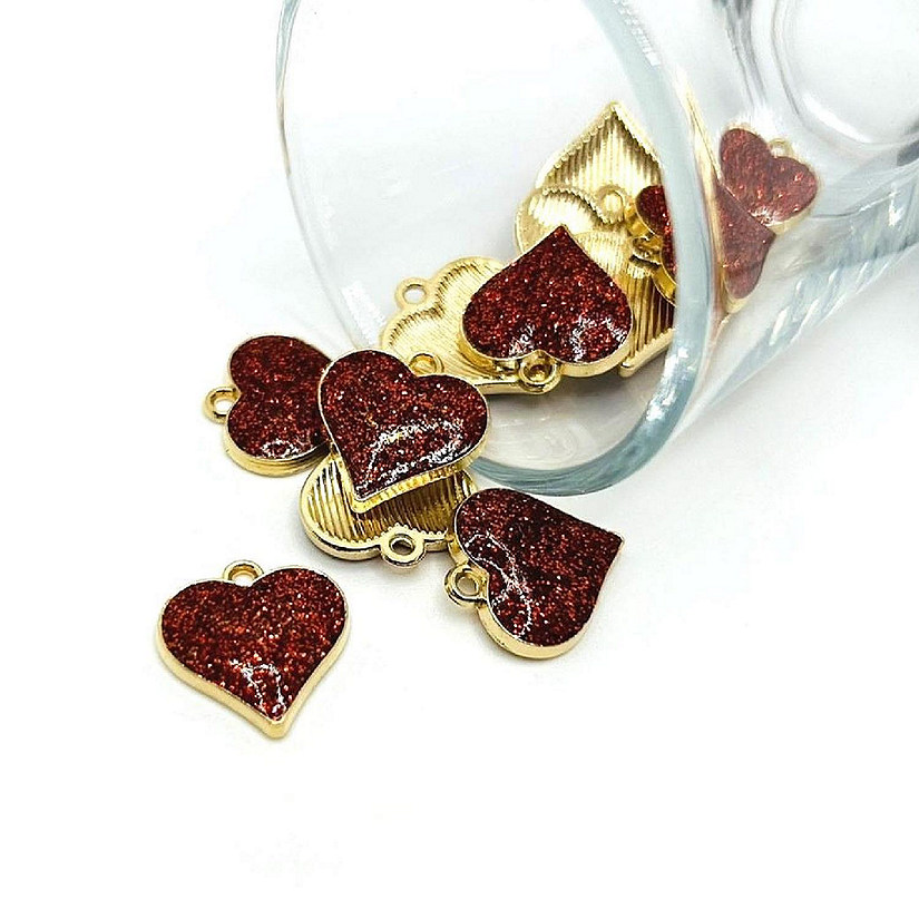 20 Pcs Red Glitter Heart Charms Image