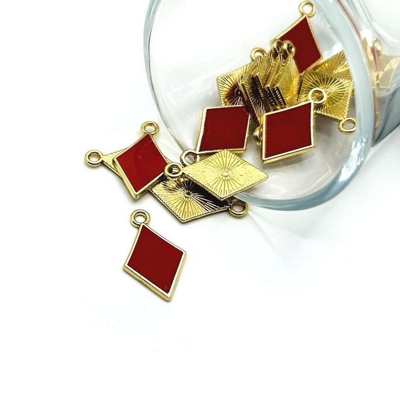 20 Pcs Red Playing Card Diamond Charms Image