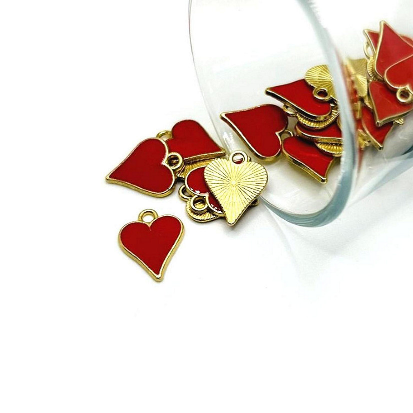 20 Pcs Red Playing Card Heart Charms Image