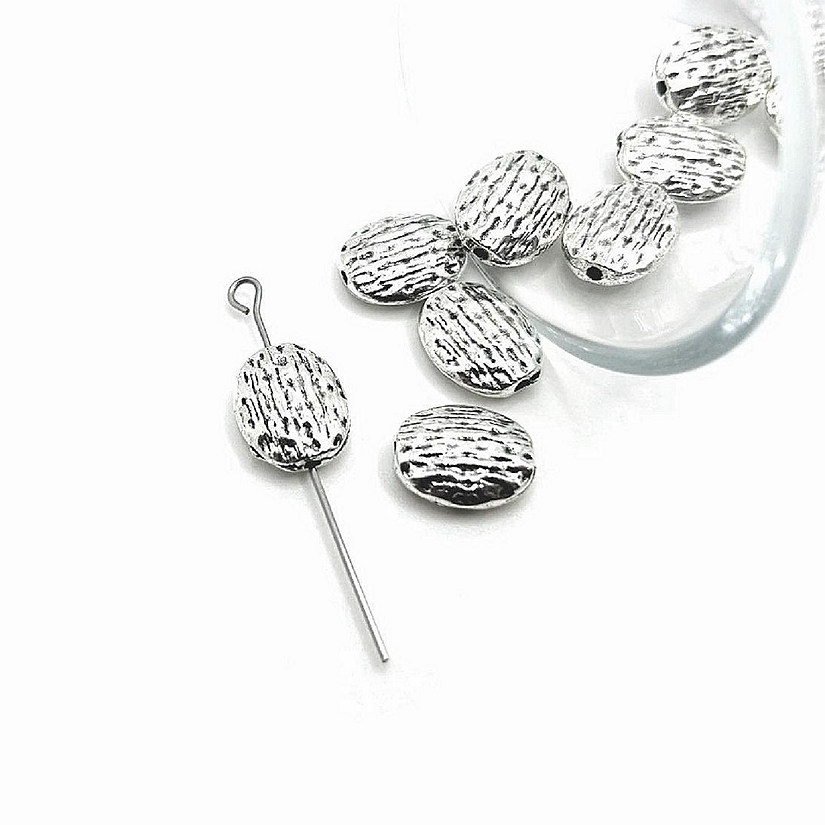 20 Pcs Rough Oval Silver Spacer Beads Image