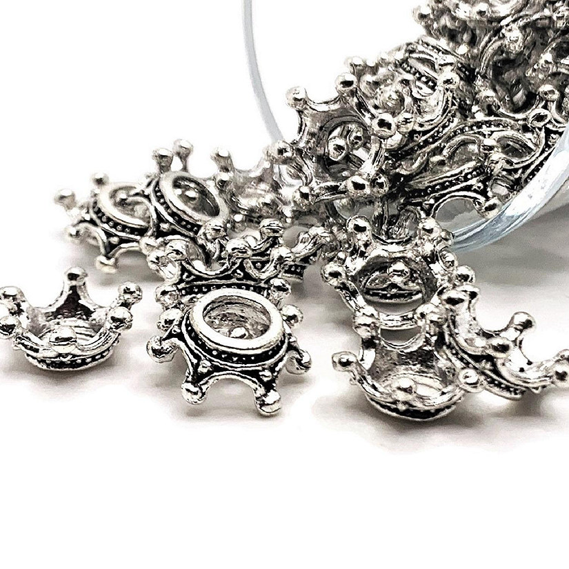 20 Pcs Silver 3D Crown Charms, Bead Caps Image