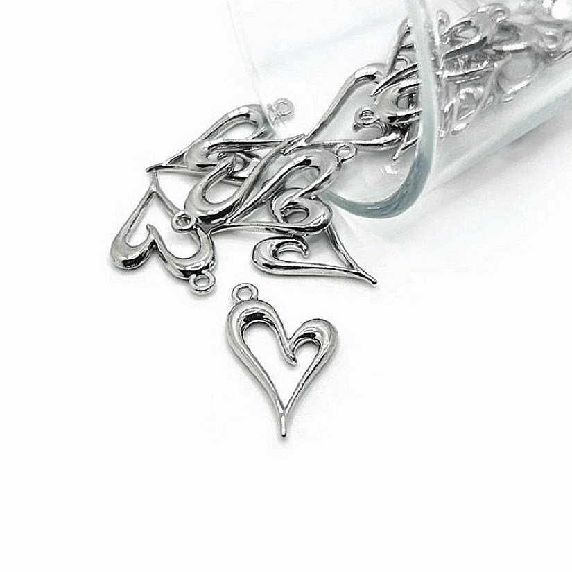 20 Pcs Silver Asymmetrical Heart Charms Image