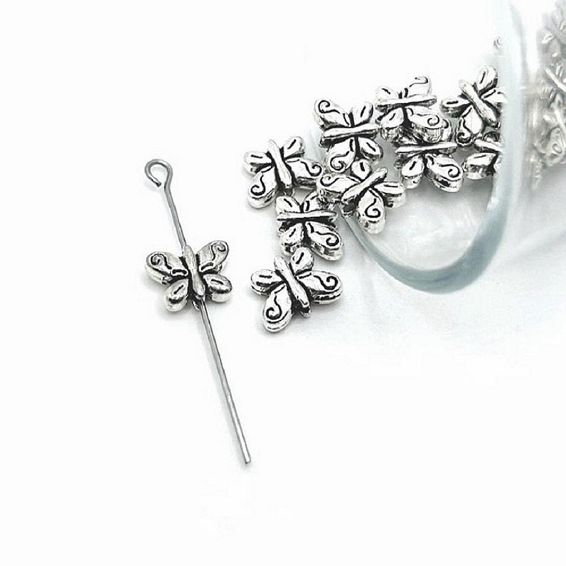 20 Pcs Silver Butterfly Beads Image