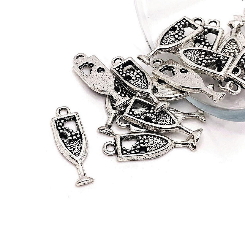 20 Pcs Silver Champagne Flute Charms Image