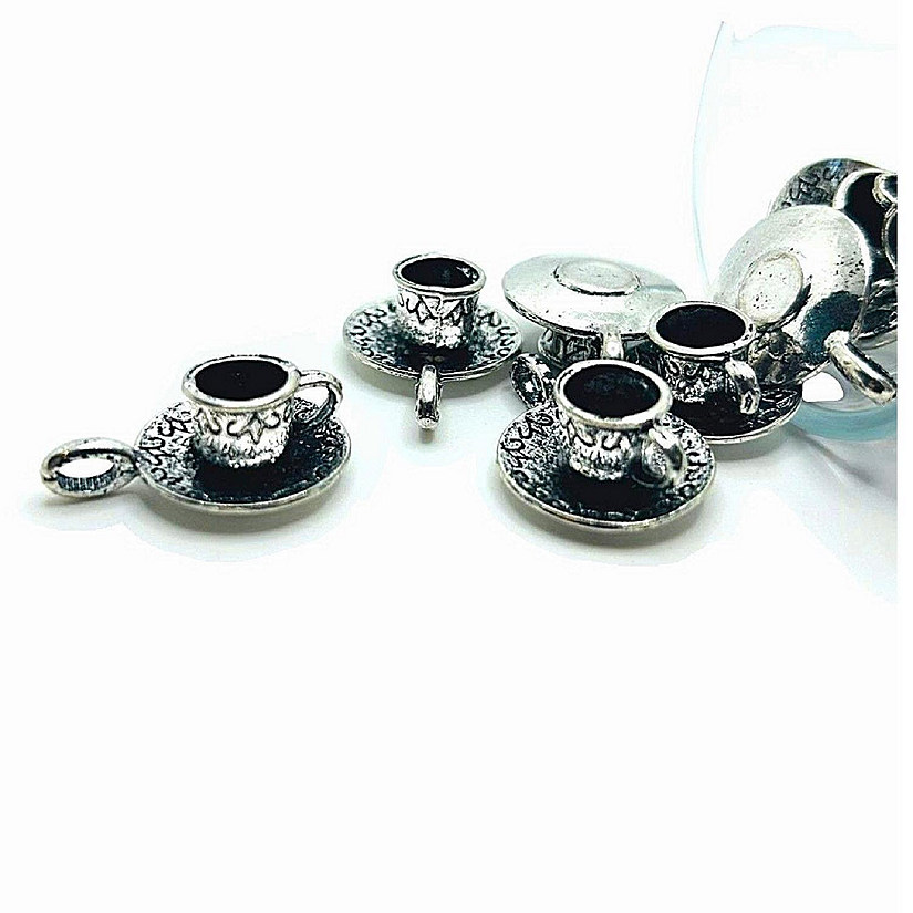 20 Pcs Silver Cup and Saucer 3D Charms Image