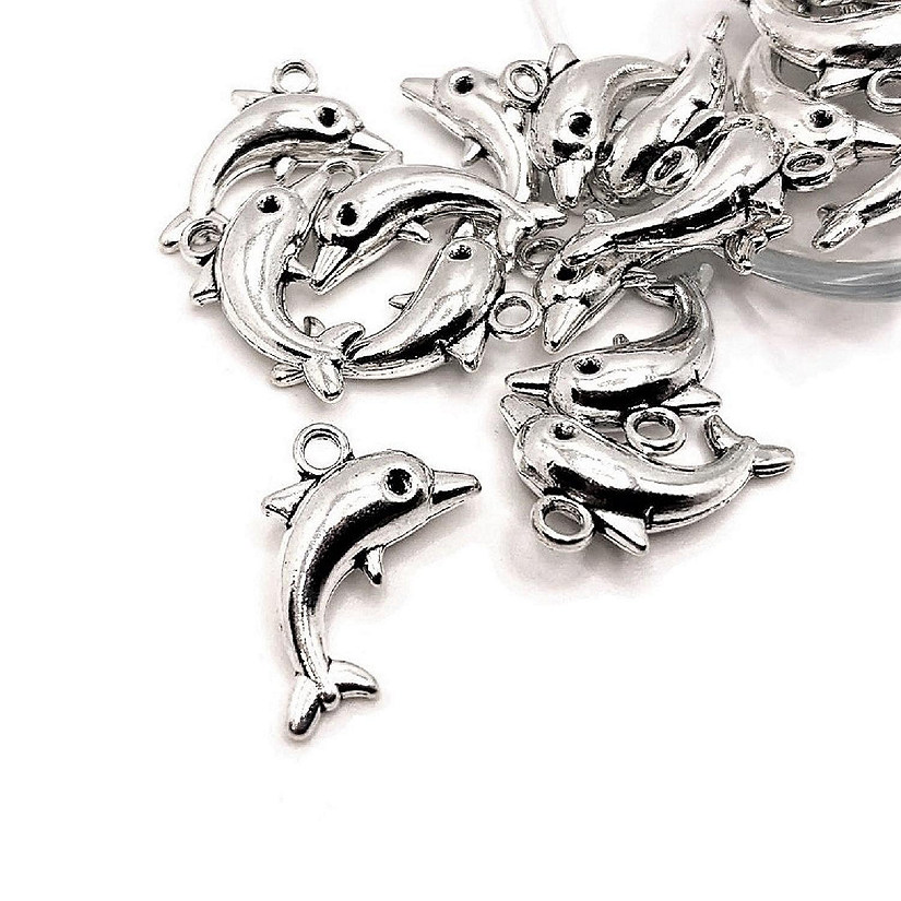 20 Pcs Silver Dolphin 3D Charms Image
