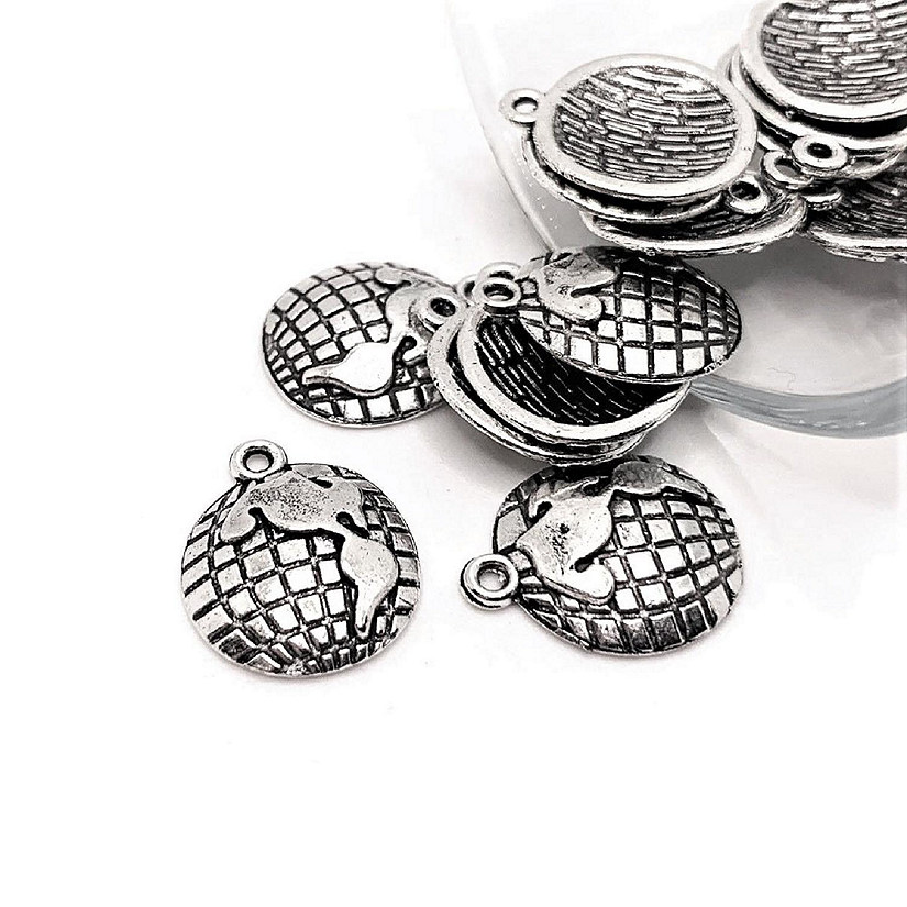 20 Pcs Silver Earth Globe Charms Image