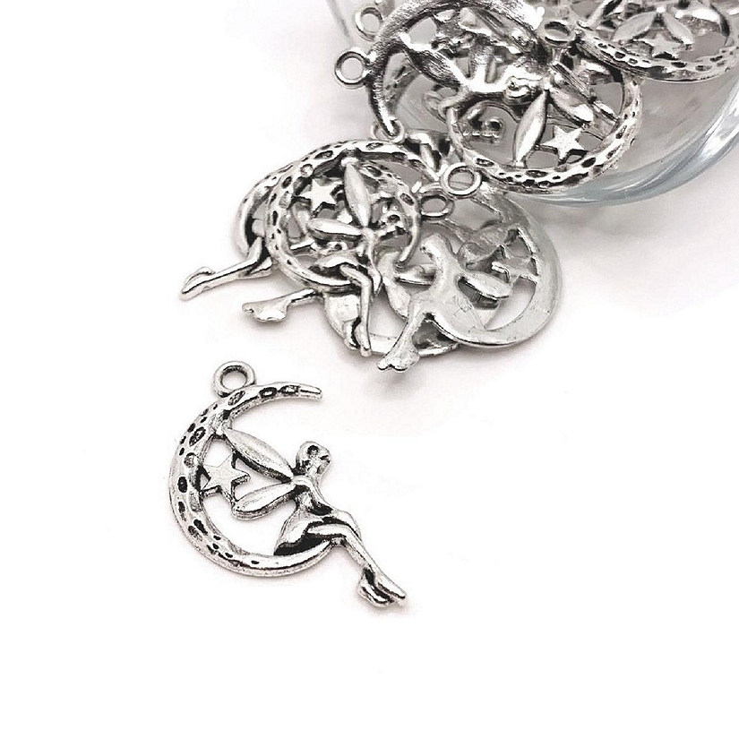 20 Pcs Silver Fairy on Moon Charms Image
