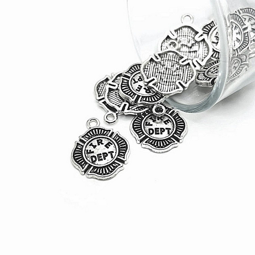 20 Pcs Silver Fireman Badge Symbol Charm Image