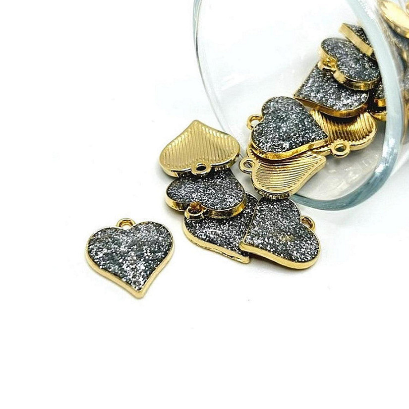 20 Pcs Silver Glitter Heart Charms Image