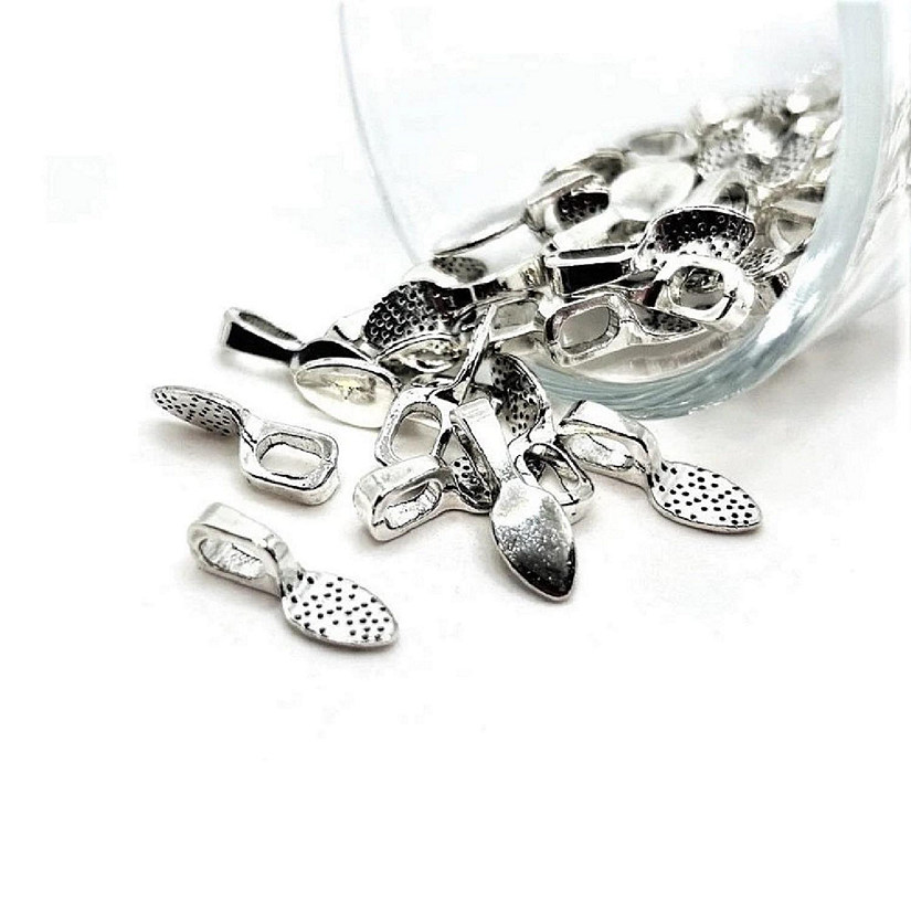20 Pcs Silver Glue-On Leaf Jewelry Bails Image
