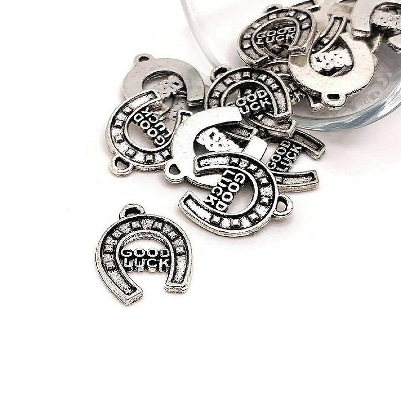 20 Pcs Silver Good Luck Horseshoe Charms Image