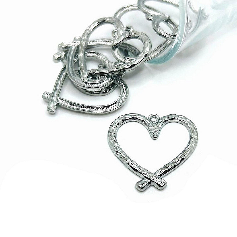 20 Pcs Silver Hammered Heart Charms Image