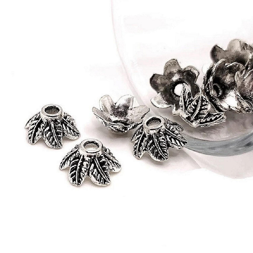20 Pcs Silver Leaf Bead Caps Image