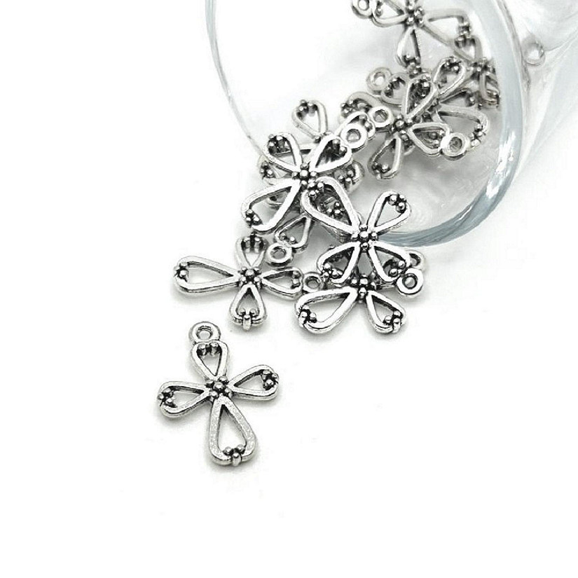 20 Pcs Silver Ornate Cross Charms Image