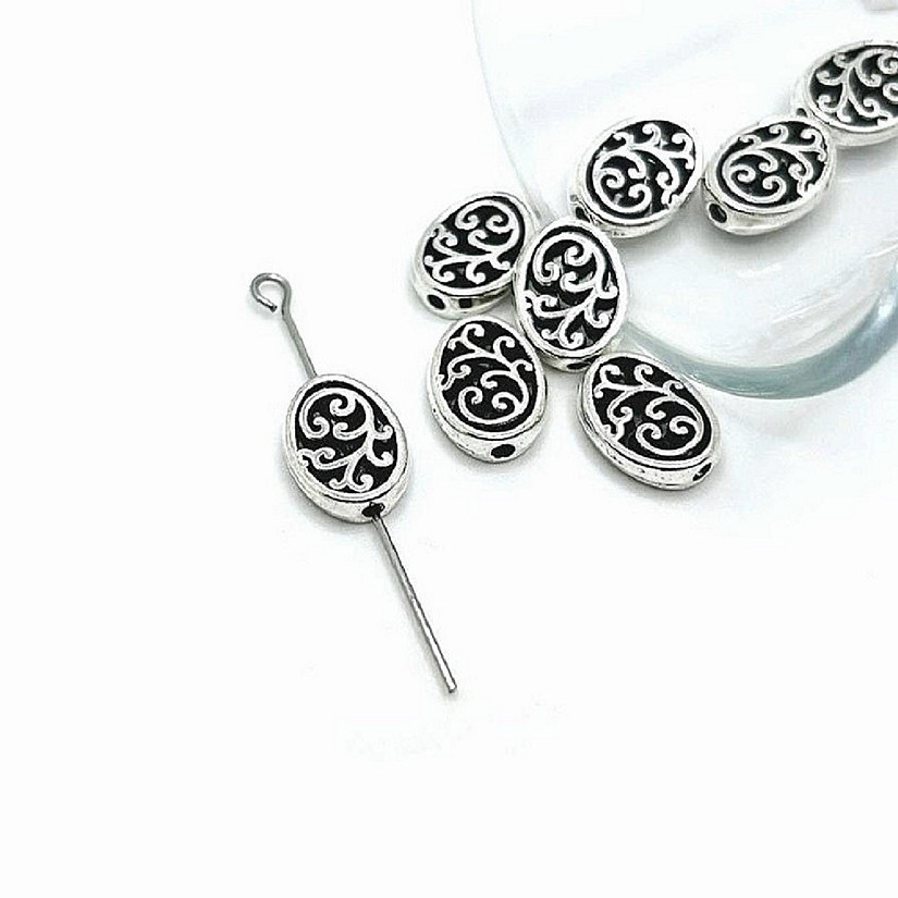 20 Pcs Silver Oval Filigree Spacer Beads Image