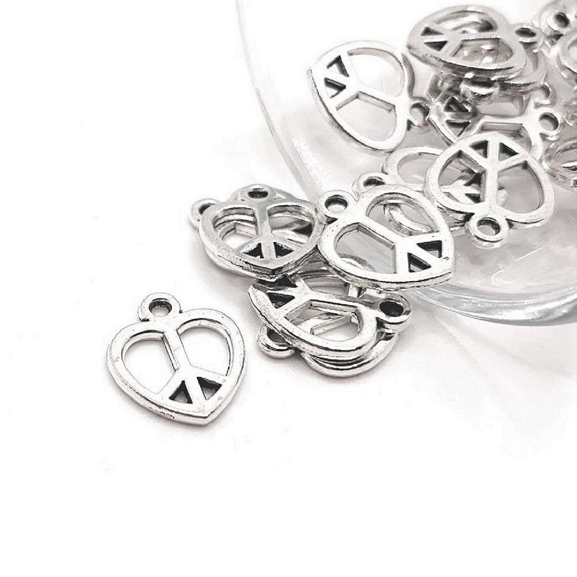 20 Pcs Silver Peace Heart Hippie Charms Image