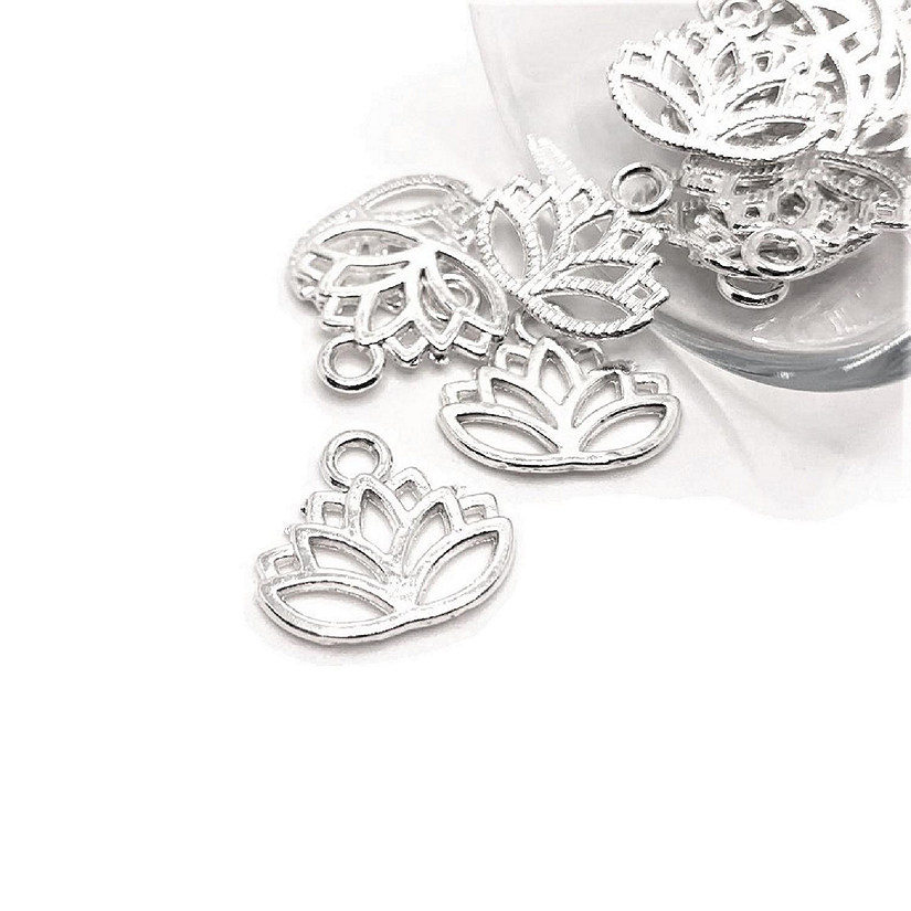 20 Pcs Silver Plated Lotus Flower Charms Image