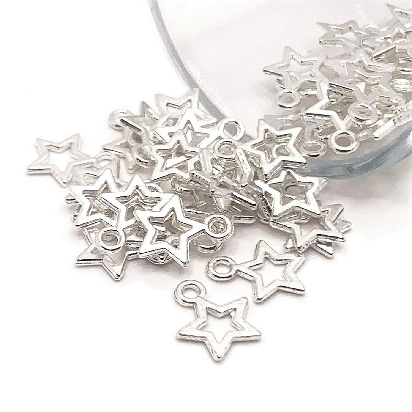 20 Pcs Silver Plated Open Star Charms Image