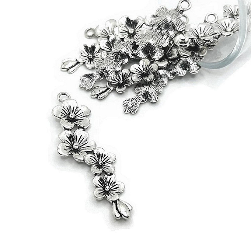20 Pcs Silver Plum Blossom Charms Image