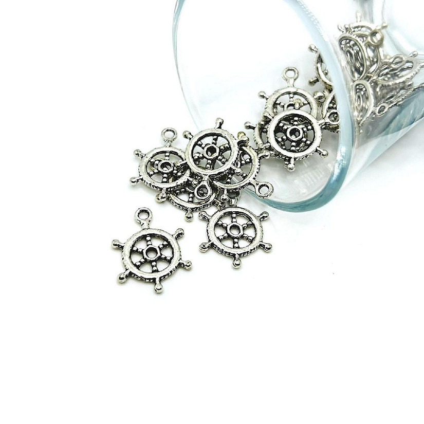 20 Pcs Silver Ship Wheel Helm Charms Image