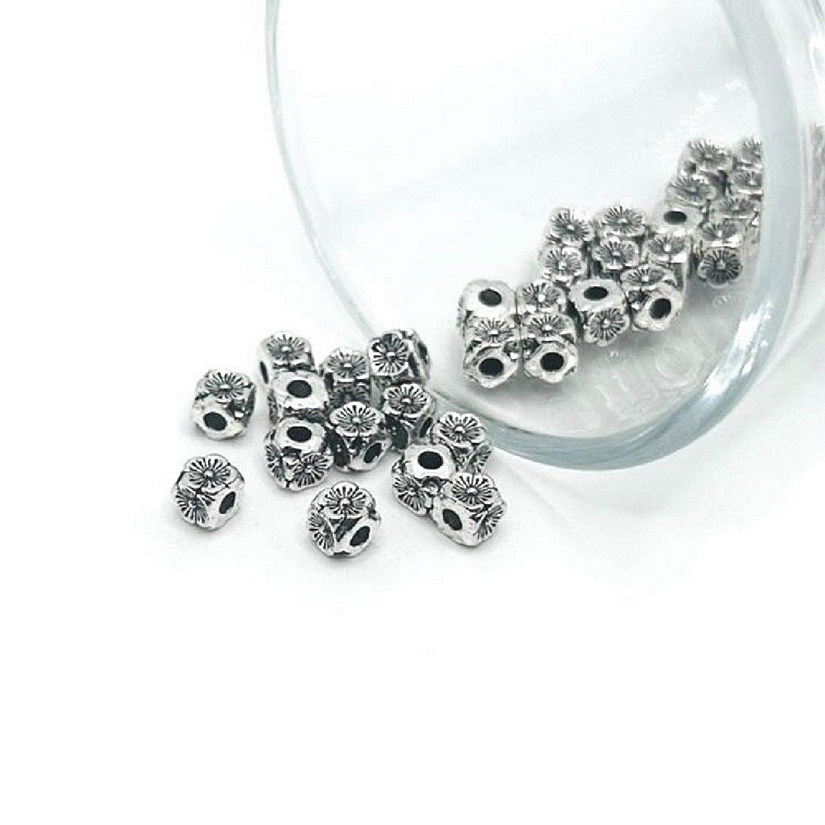 20 Pcs Silver Square Flower Beads Image