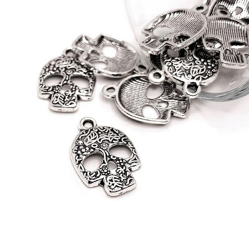 20 Pcs Silver Sugar Skull Charms Image
