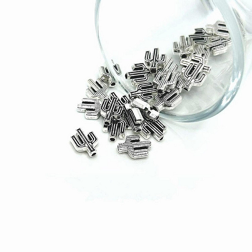 20 Pcs Silver Tiny Saguaro Spacer Beads Image