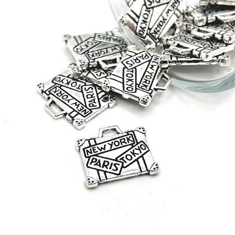 20 Pcs Silver Travel Suitcase Charms Image