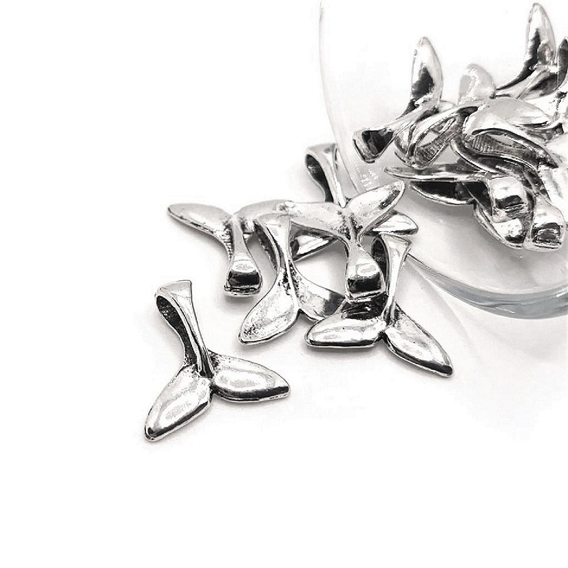 20 Pcs Silver Whale Tail Fluke Charms Image