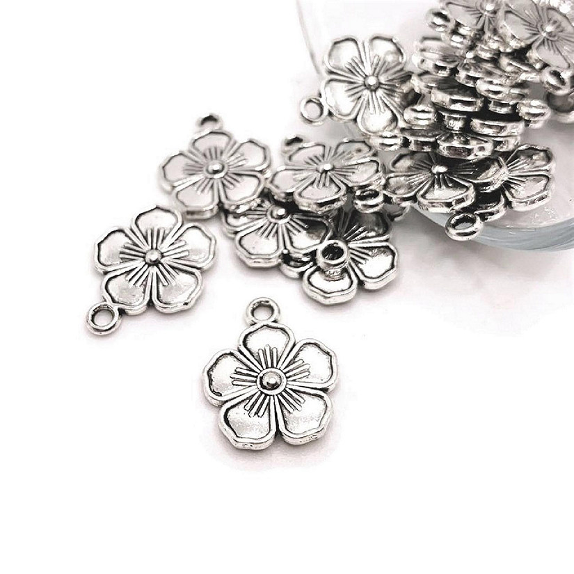 20 Pcs Small Silver Flower Charms Image