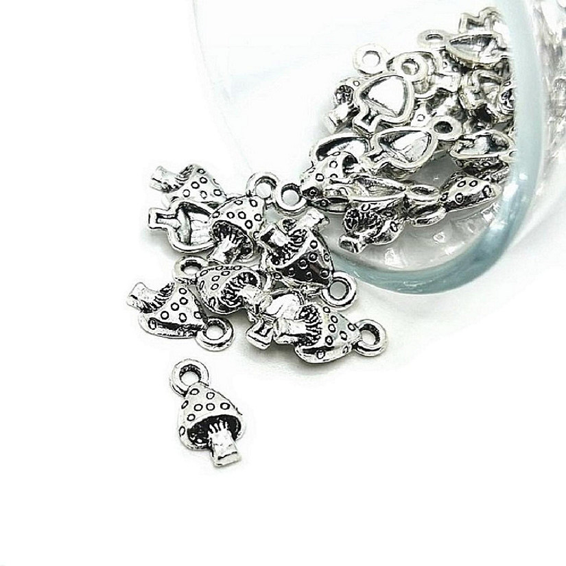 20 Pcs Small Silver Mushroom Charm Image