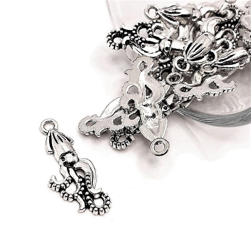 20 Pcs Small Silver Squid Charms Image