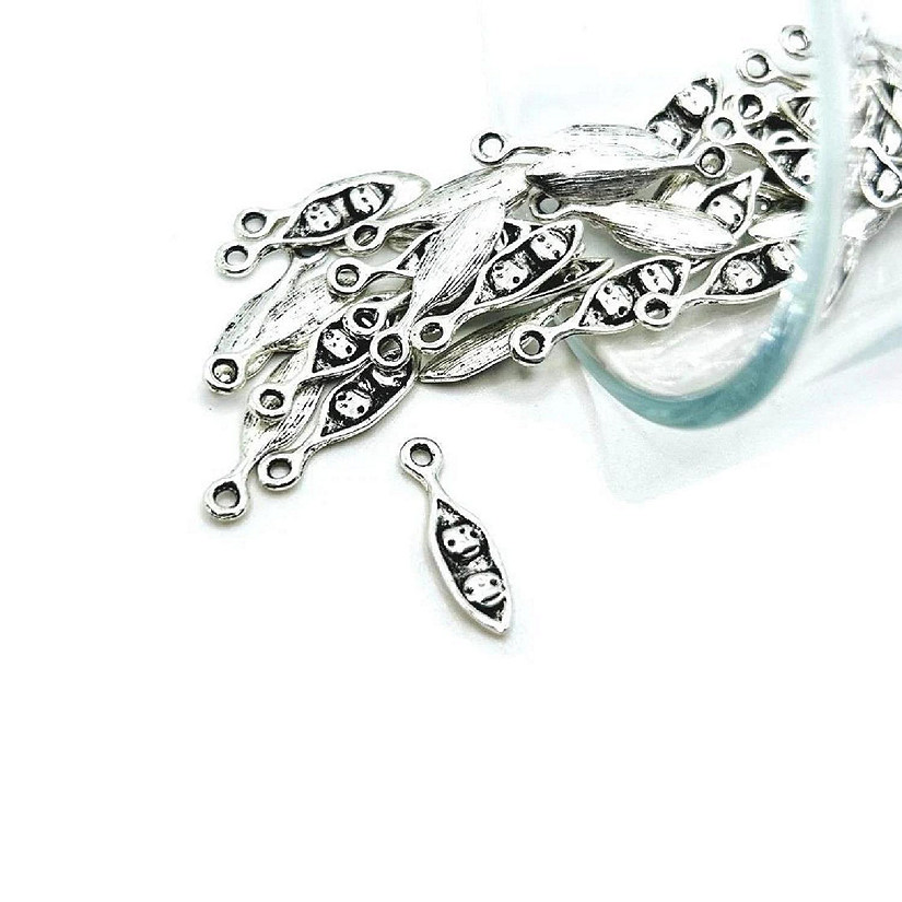 20 Pcs Tiny Silver Peas in a Pod Charms Image