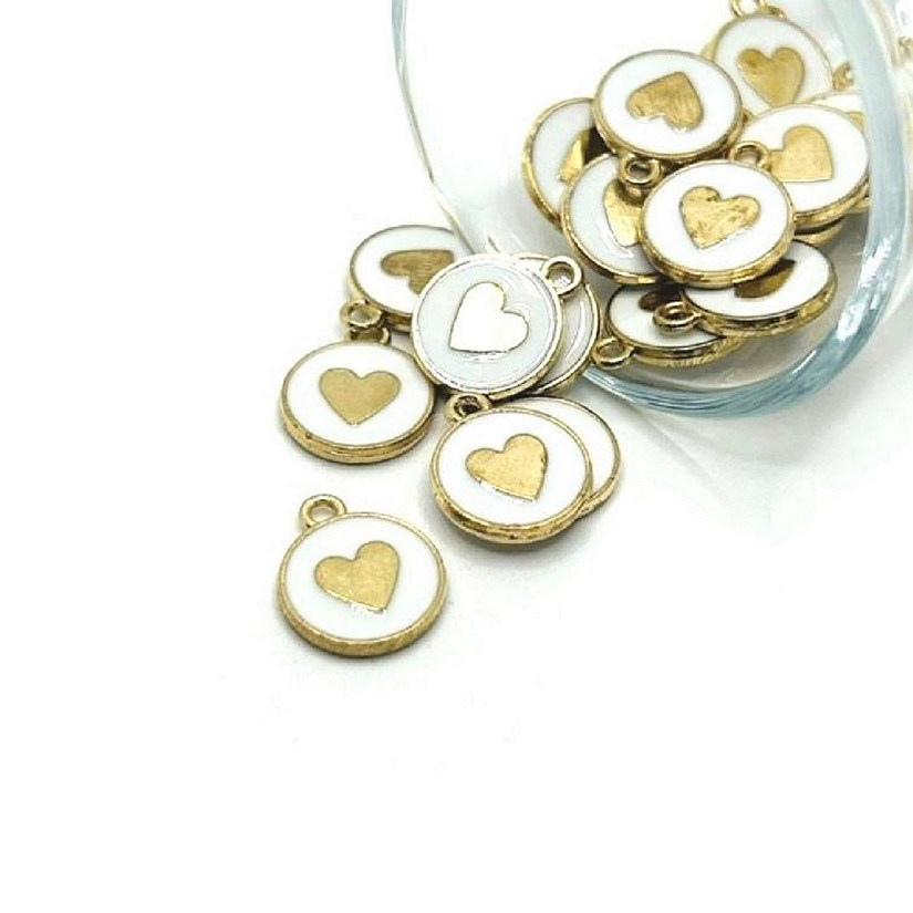 20 Pcs White and Gold Heart Charms Image