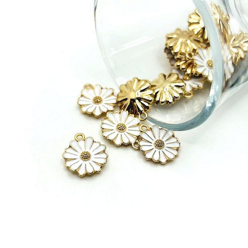 20 Pcs White Enamel Flower Charms Image